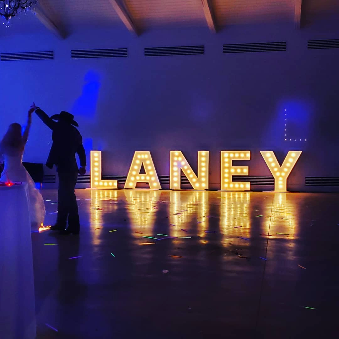 Laney marquee letters with couple dancing